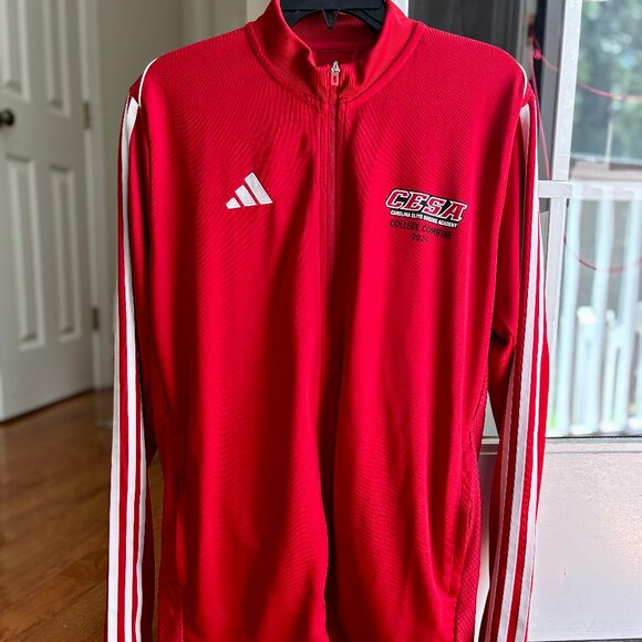 Adidas Climalite Long Sleeve Red Track Jacket Men L with custom CESA logo - Picture 5 of 11